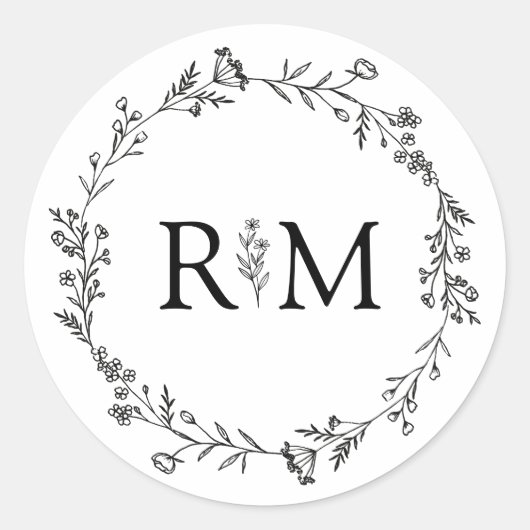 Moderne minimalistische monogram botanische bruilo ronde sticker (Voorkant)