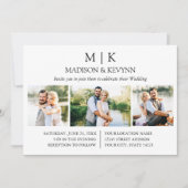 Moderne minimalistische monogram bruiloft 3 foto kaart (Voorkant)