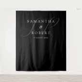 Moderne minimalistische monogram bruiloft achtergr wandkleed (Voorkant)