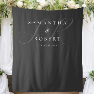 Moderne minimalistische monogram bruiloft achtergr wandkleed