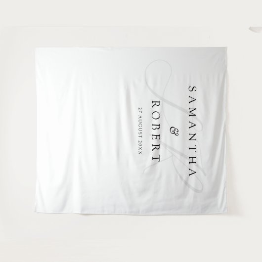 Moderne minimalistische monogram bruiloft achtergr wandkleed (Voorkant (horizontaal))