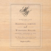 Moderne minimalistische monogram bruiloft acryl uitnodigingen (Voorkant)