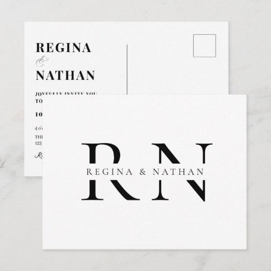 Moderne minimalistische monogram bruiloft briefkaart (Voorkant / Achterkant)
