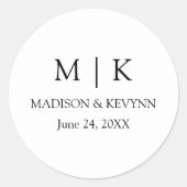 Moderne minimalistische monogram bruiloft envelop ronde sticker (Voorkant)