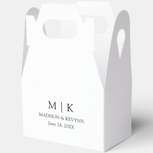 Moderne minimalistische Monogram Bruiloft Gable Bedankdoosjes (Open)