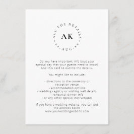 Moderne minimalistische Monogram bruiloft Initiale Informatiekaartje