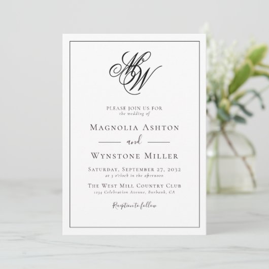 Moderne minimalistische monogram bruiloft kaart