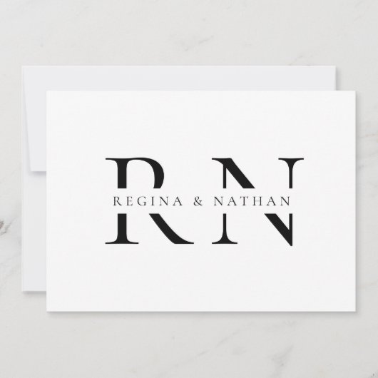 Moderne minimalistische monogram bruiloft kaart (Voorkant)