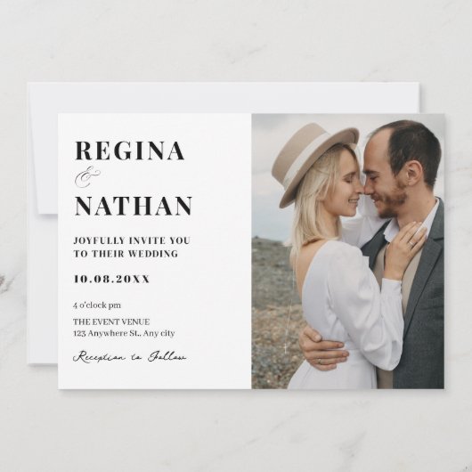 Moderne minimalistische monogram bruiloft kaart (Achterkant)