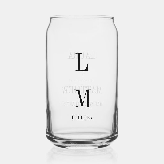 Moderne minimalistische monogram bruiloft legante blikvorm glas (Achterkant)