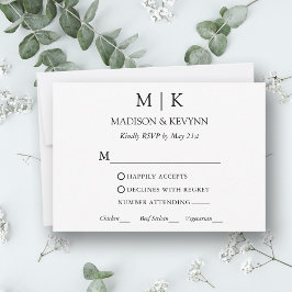 Moderne minimalistische monogram bruiloft maaltijd RSVP kaartje