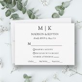 Moderne minimalistische monogram bruiloft maaltijd RSVP kaartje