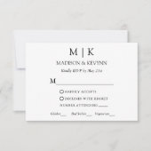 Moderne minimalistische monogram bruiloft maaltijd RSVP kaartje (Voorkant)