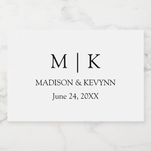 Moderne minimalistische monogram bruiloft mini sparkling wijnetiket (Enkel label)
