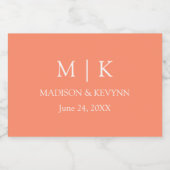Moderne minimalistische Monogram bruiloft perzik m Sparkling Wijnetiket (Enkel label)