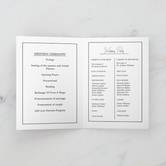 Moderne minimalistische Monogram bruiloft programm (Binnen)