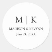 Moderne minimalistische monogram bruiloft ronde sticker (Voorkant)