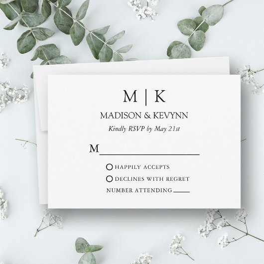 Moderne minimalistische monogram bruiloft RSVP kaartje
