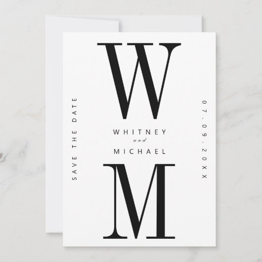 Moderne minimalistische monogram bruiloft save the date (Voorkant)