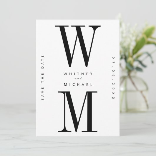Moderne minimalistische monogram bruiloft save the date (Staand voorkant)