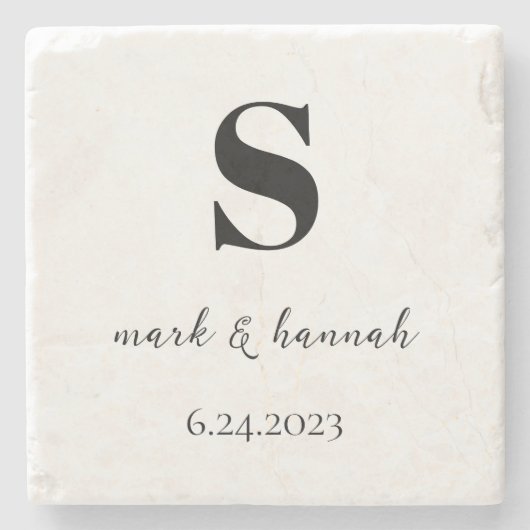 Moderne minimalistische monogram bruiloft stenen onderzetter (Voorkant)