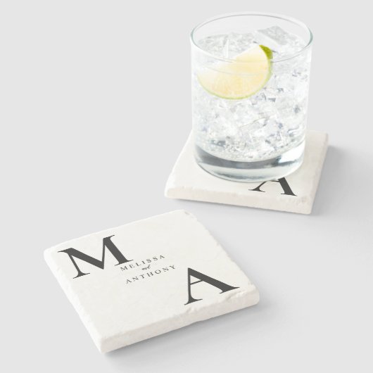 Moderne minimalistische monogram bruiloft stenen onderzetter (Zijkant)