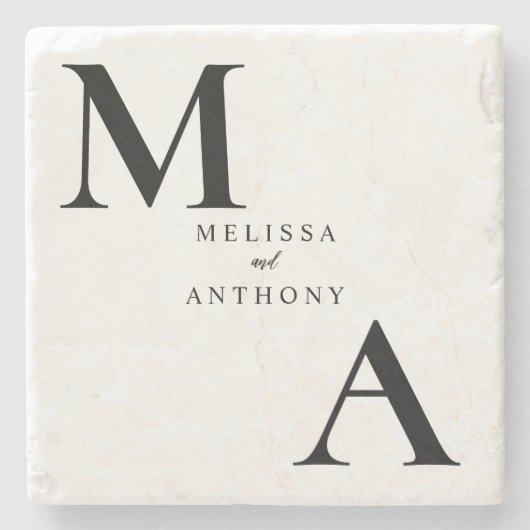 Moderne minimalistische monogram bruiloft stenen onderzetter (Voorkant)