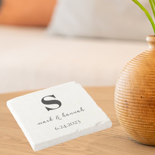 Moderne minimalistische monogram bruiloft stenen onderzetter