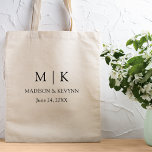 Moderne minimalistische monogram bruiloft tote bag<br><div class="desc">Moderne minimalistische maar toch Elegante Koppel Monogram Initialen,  Namen en Datum Bruiloft Canvas tas - Zwart & Wit. Geweldig om te gebruiken als gunstzakken,  bruidsmeisje,  groomsman en huwelijksfeestgeschenken.</div>