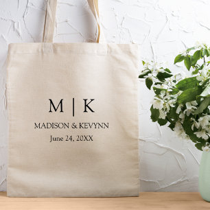 Moderne minimalistische monogram bruiloft tote bag
