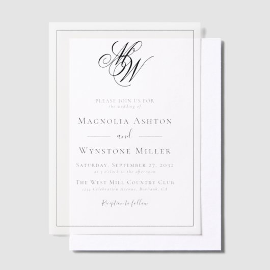 Moderne minimalistische monogram bruiloft vellum uitnodigingen (Offset)