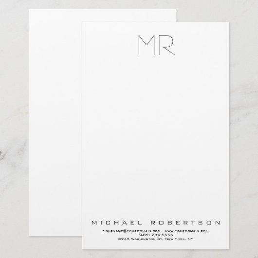 Moderne Minimalistische Monogram Eenvoudig Profess Briefpapier (Voorkant / Achterkant)