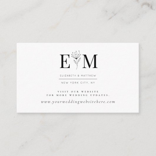 Moderne, minimalistische monogram fileweddenschap informatiekaartje (Voorkant)