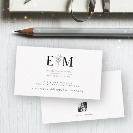 Moderne, minimalistische monogram fileweddenschap informatiekaartje