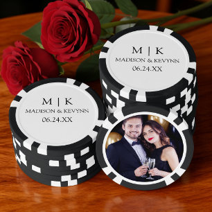 Moderne Minimalistische Monogram Foto Bruiloft Poker Chips