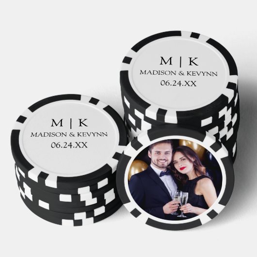 Moderne minimalistische monogram fotobruiloft poker chips (Opstapeling)