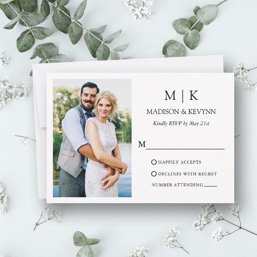 Moderne minimalistische monogram fotobruiloft RSVP kaartje