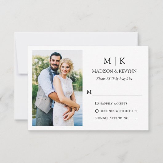 Moderne minimalistische monogram fotobruiloft RSVP kaartje (Voorkant)