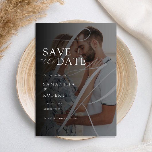 Moderne minimalistische monogram fotobruiloft save the date