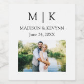 Moderne minimalistische monogram fotobruiloft wijn etiket (Enkel label)