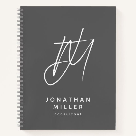 Moderne minimalistische monogram grijs notitieboek (Voorkant)