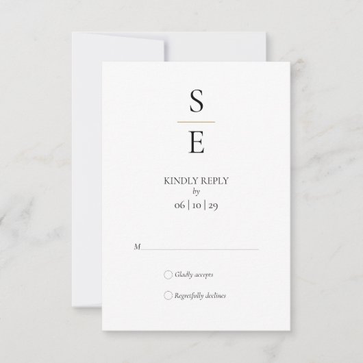 Moderne minimalistische monogram Initialen bruilof RSVP Kaartje (Voorkant)