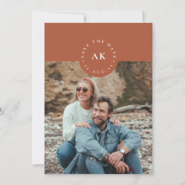 Moderne minimalistische Monogram Kleur Blok Roest Save The Date
