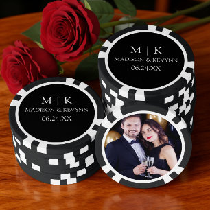 Moderne Minimalistische Monogram Koppel Foto Bruil Poker Chips