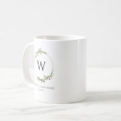 Moderne Minimalistische Monogram Krans Koffiemok (Voorkant links)
