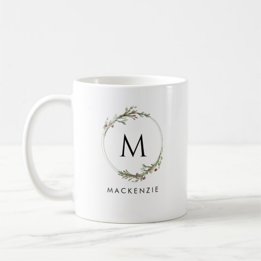 Moderne Minimalistische Monogram Krans Koffiemok (Links)