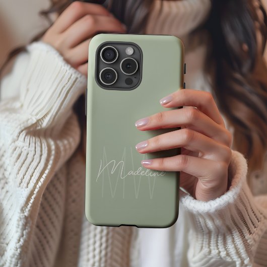 Moderne minimalistische monogram licht salie groen Case-Mate iPhone case