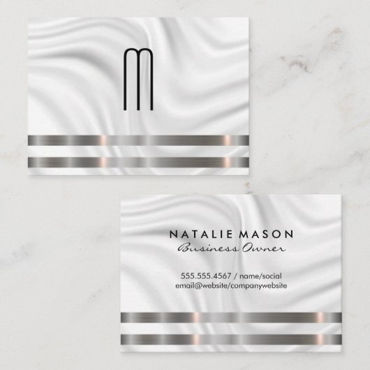 Moderne Minimalistische Monogram Metalen Afwerking Visitekaartje (Voorkant / Achterkant)