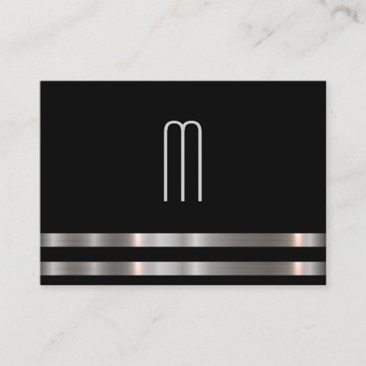 Moderne minimalistische monogram metallic zilver t visitekaartje (Voorkant)