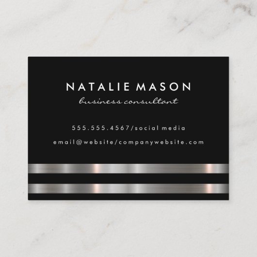 Moderne minimalistische monogram metallic zilver t visitekaartje (Achterkant)